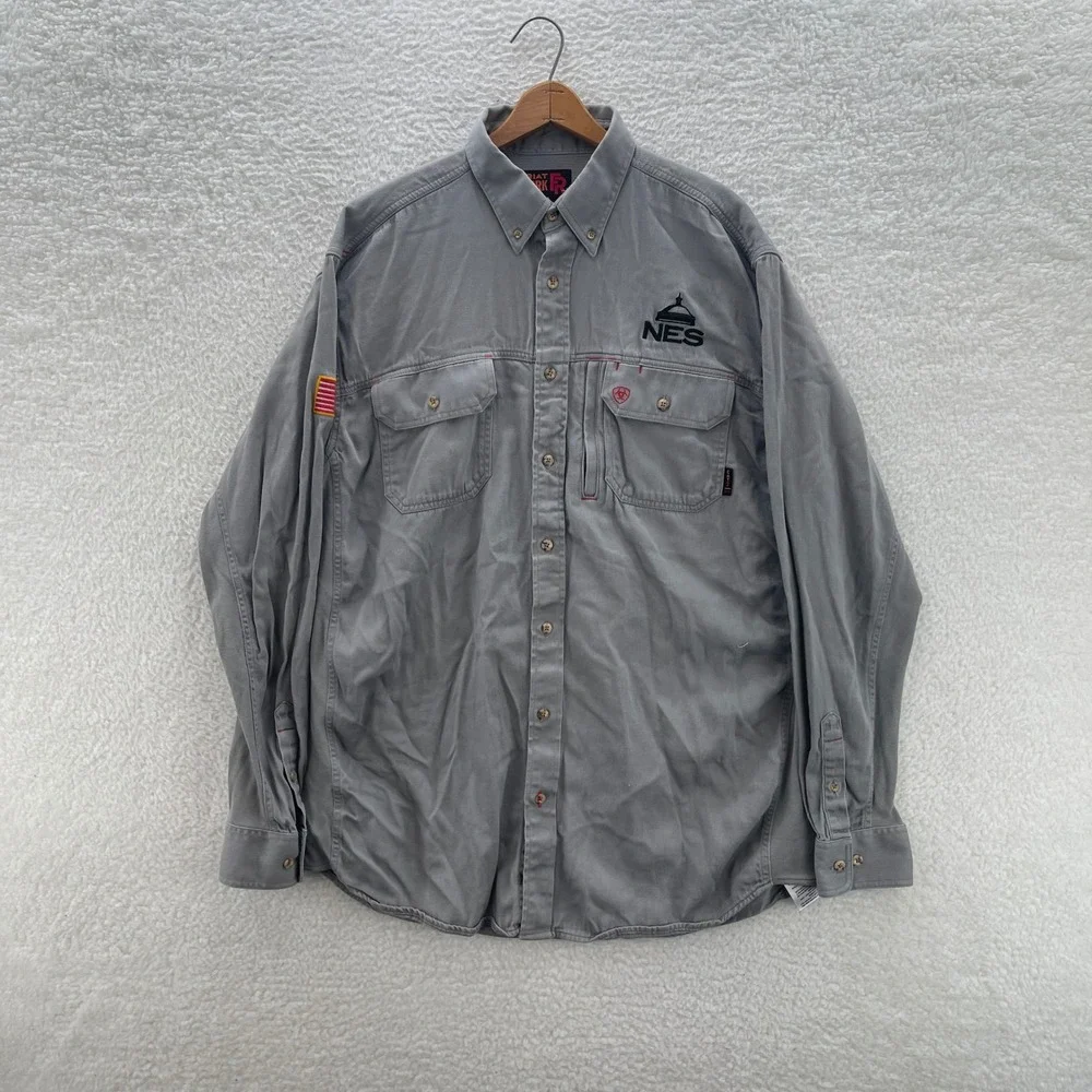 Ariat Shirt Mens XL Tall Gray FR Flame Resistant Work CAT 2 Workwear Utility